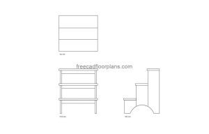 step stool autocad drawing, plan and elevation 2d views, dwg file free for download