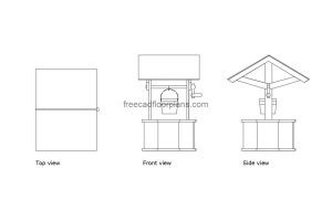 wishing well autocad drawing, plan and elevation 2d views, dwg file free for download