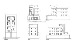 Four-story Apartment autocad drawing, 2d views, plan and elevation, dwg file free for download