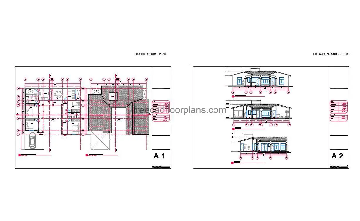 modern iberian house with central garden dwg format drawing with 2d views, pdf file for free download