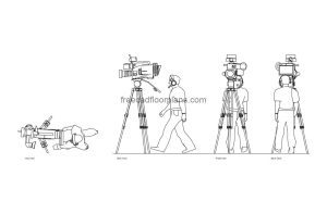 TV cameraman autocad drawing, plan and elevation 2d views, dwg file free for download