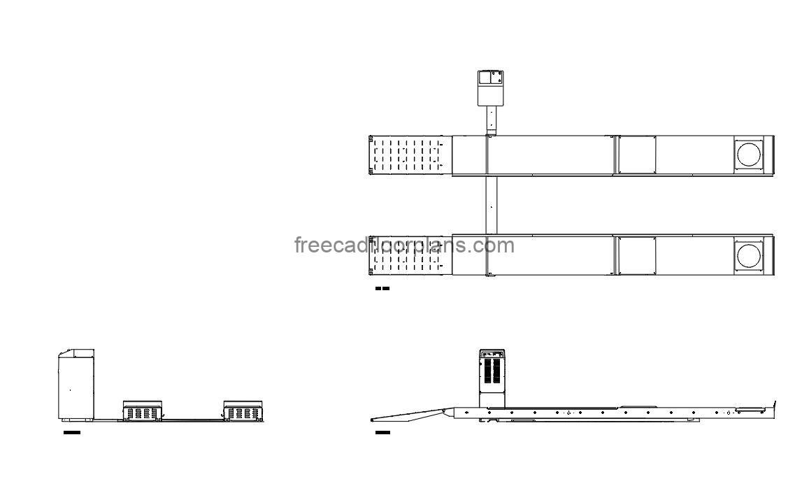 Wheel Alignment Scissor Lift autocad drawing, plan and elevation 2d views, dwg file free for download