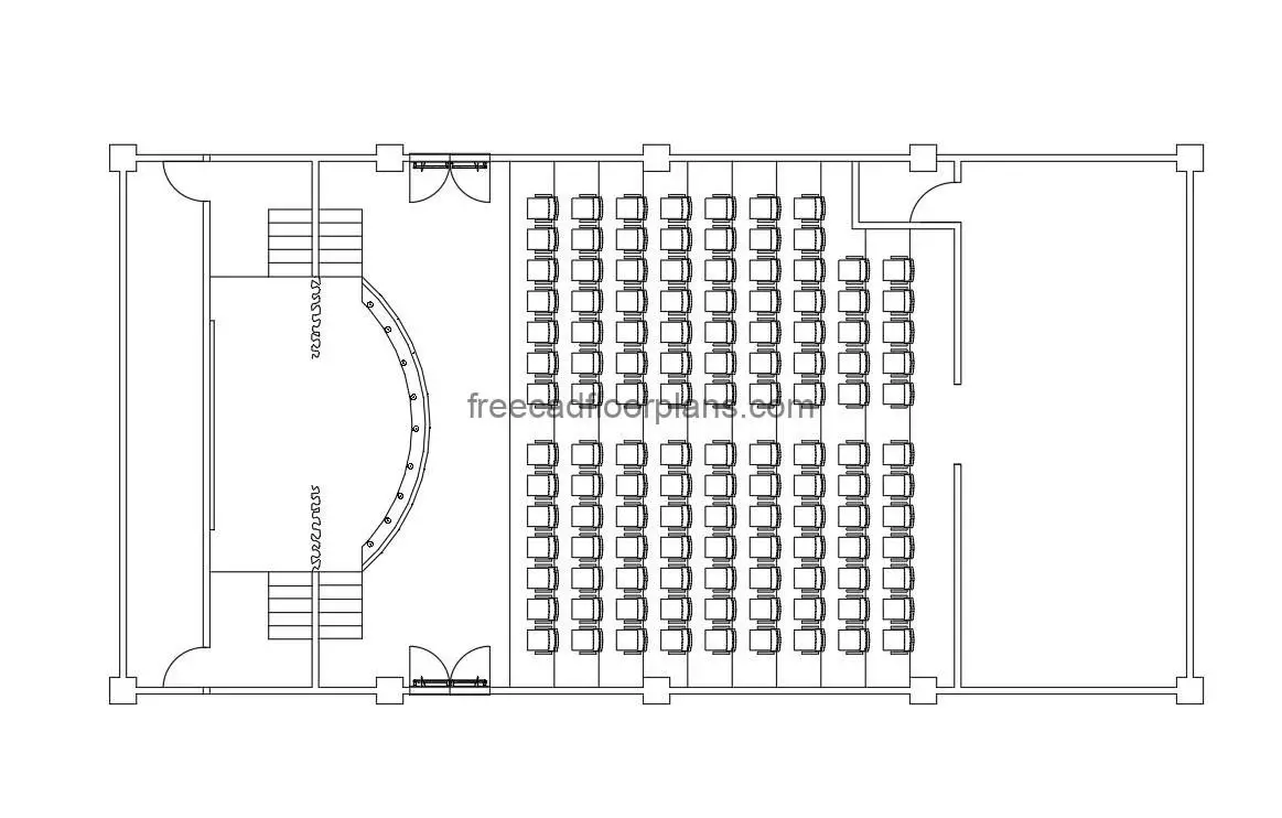 auditorium hall autocad drawing, plan and elevation 2d views, dwg file free for download
