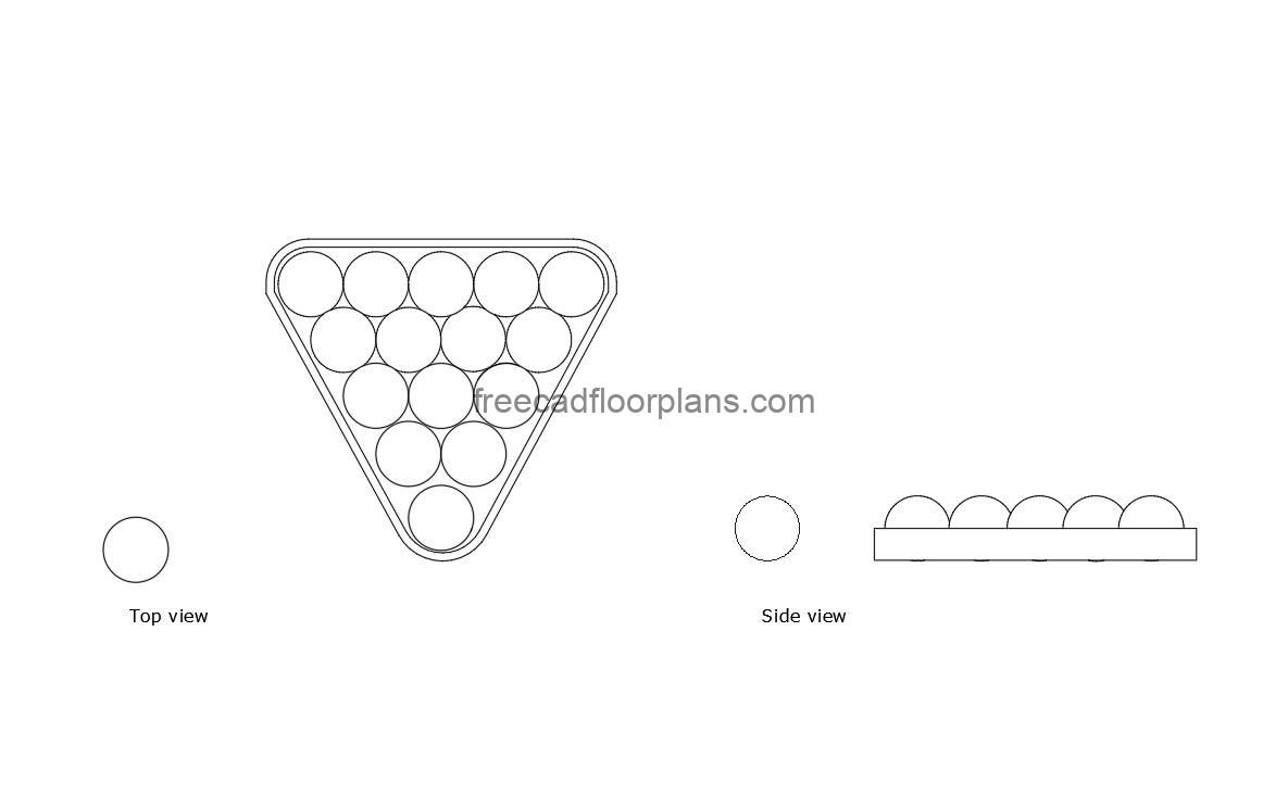 billiard balls autocad drawing plan and elevation 2d views, dwg file free for download