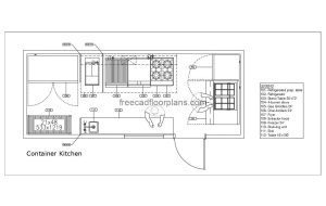 container kitchen autocad drawing, 2d plan view, dwg file free for download