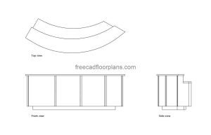 curved simple reception desk autocad drawing, plan and elevation 2d views, dwg file free for download
