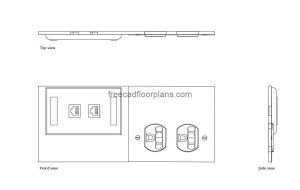 data and power socket autocad drawing, plan and elevation 2d views, dwg file free for download