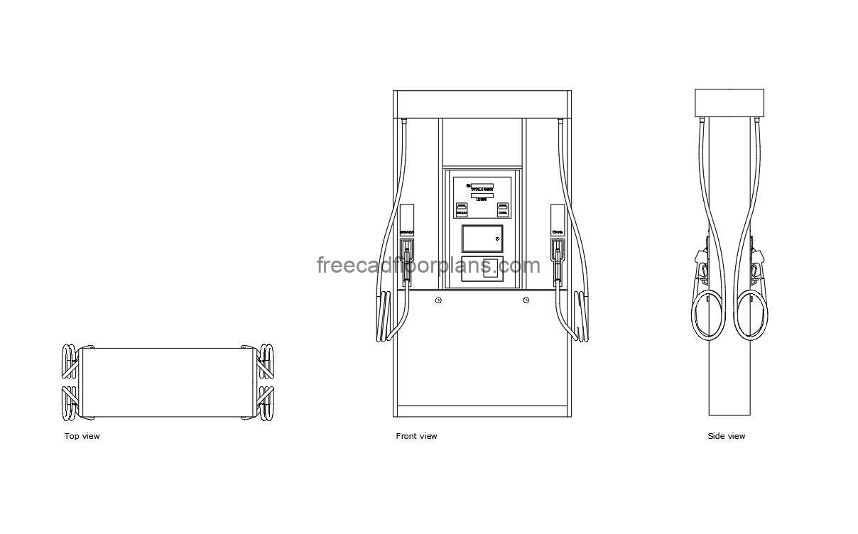 diesel pump autocad drawing, plan and elevation 2d views, dwg file free for download