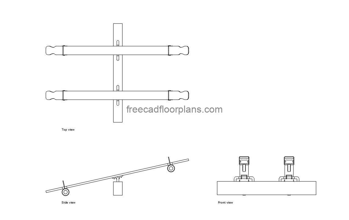 double see-saw autocad drawing, plan and elevation 2d views, dwg file free for download