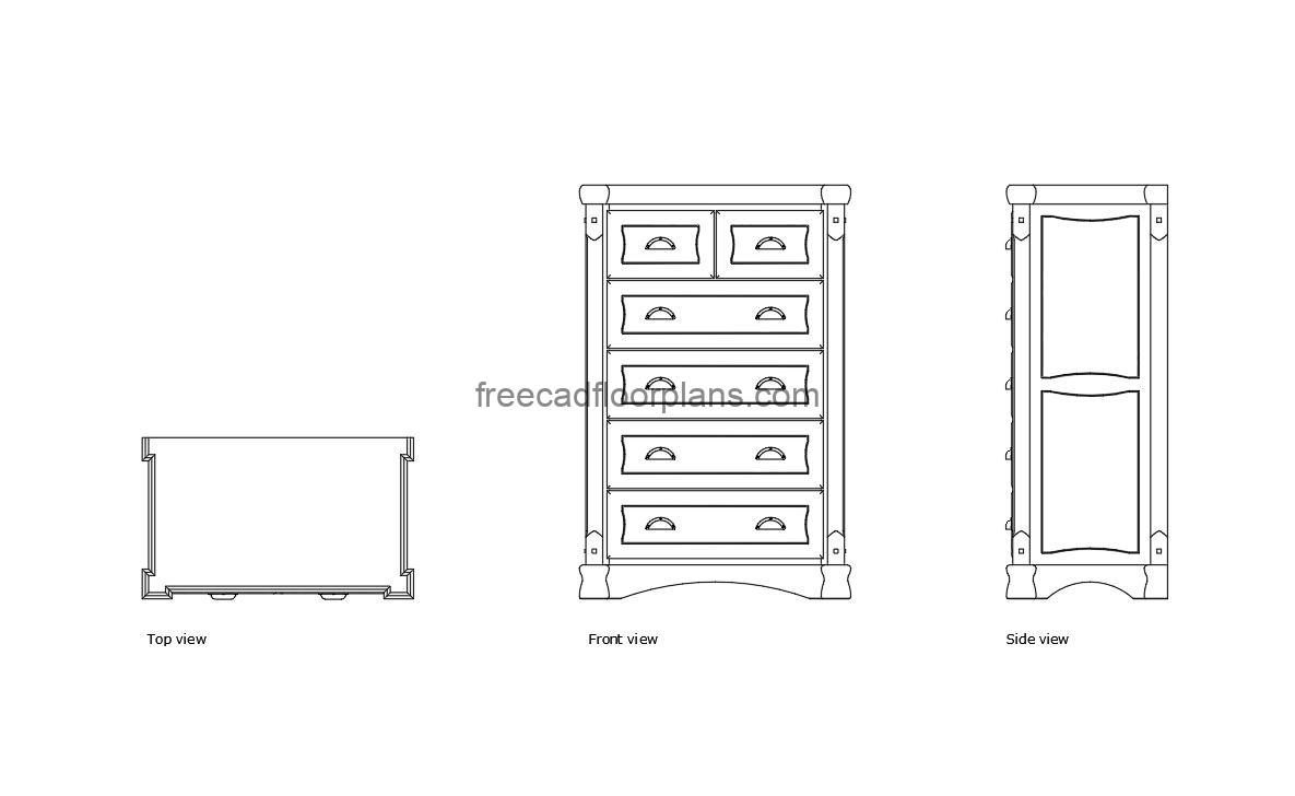 dresser autocad drawing, plan and elevation 2d views, dwg file free for download