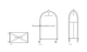 hotel luggage cart autocad drawing, plan and elevation 2d views, dwg file free for download