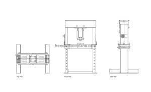 hydraulic press autocad drawing, plan and elevation 2d views, dwg file free for download