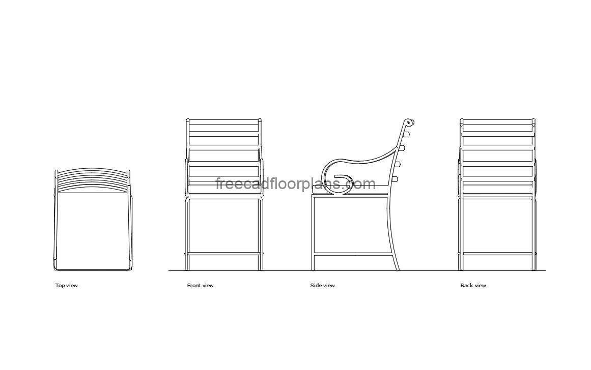 iron chair autocad drawing, plan and elevation 2d views, dwg file free for download