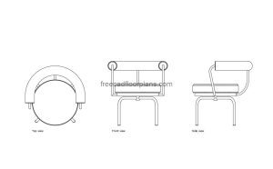 lc7 swivel chair autocad drawing, plan and elevation 2d views, dwg file free for download