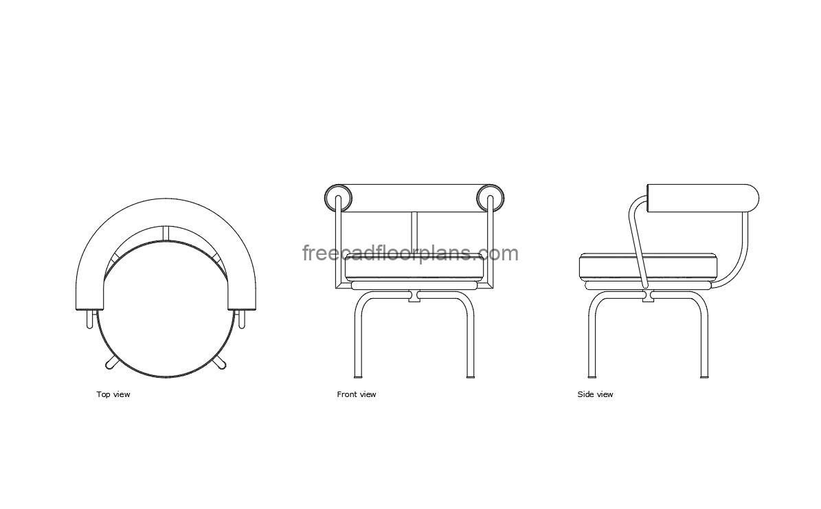 lc7 swivel chair autocad drawing, plan and elevation 2d views, dwg file free for download
