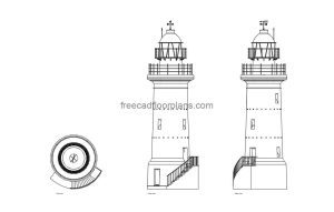 lighthouse autocad drawing, plan and elevation 2d views, dwg file free for download