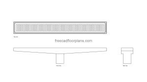 linear shower drain autocad drawing, plan and elevation 2d views, dwg file free for download