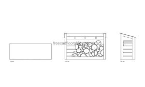 log store autocad drawing, plan and elevation 2d views, dwg file free for download