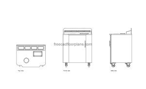mobile bin unit autocad drawing, plan and elevation 2d views, dwg file free for download