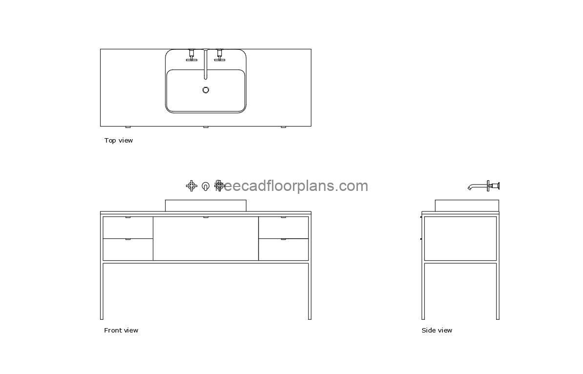 modern bathroom vanity autocad drawing, plan and elevation 2d views, dwg file free for download