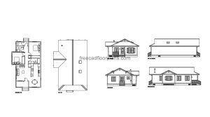 modern bungalow 24x44 autocad drawing, plan and elevation 2d views, dwg file free for download