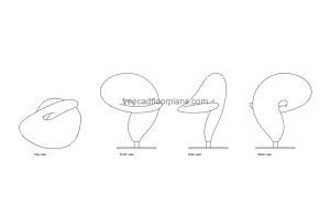 modern curved chair autocad drawing, plan and elevation 2d views, dwg file free for download