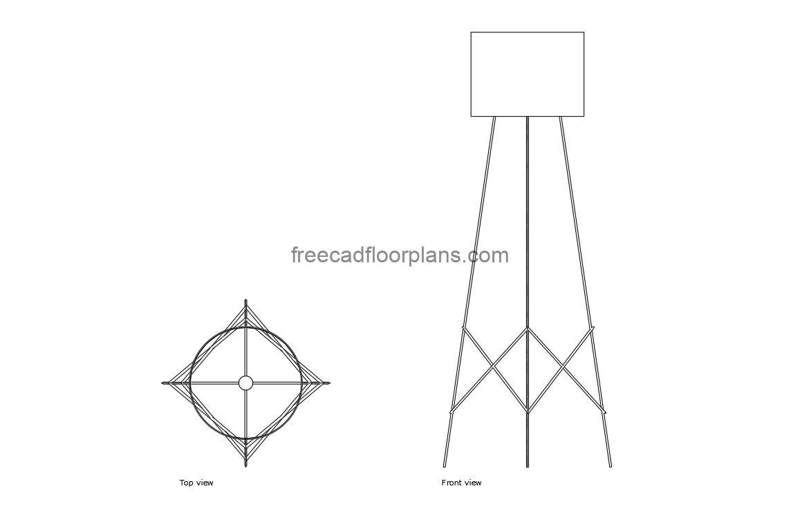 modern floor lamp autocad drawing plan and elevation 2d views, dwg file free for download