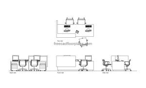 modern reception desk autocad drawing, plan and elevation 2d views, dwg file free for download