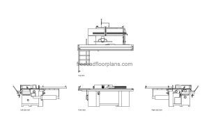 panel saw machine autocad drawing, plan and elevation 2d views, dwg file free for download