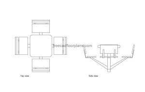 park table seats autocad drawing, plan and elevation 2d views, dwg file free for download