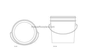 plastic bucket autocad drawing, plan and elevation 2d views, dwg file free for download