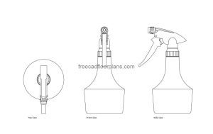 plastic spray bottle autocad drawing, plan and elevation 2d views, dwg file free for download