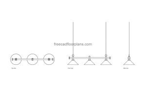 pool table light autocad drawing, plan and elevation 2d views, dwg file free for download