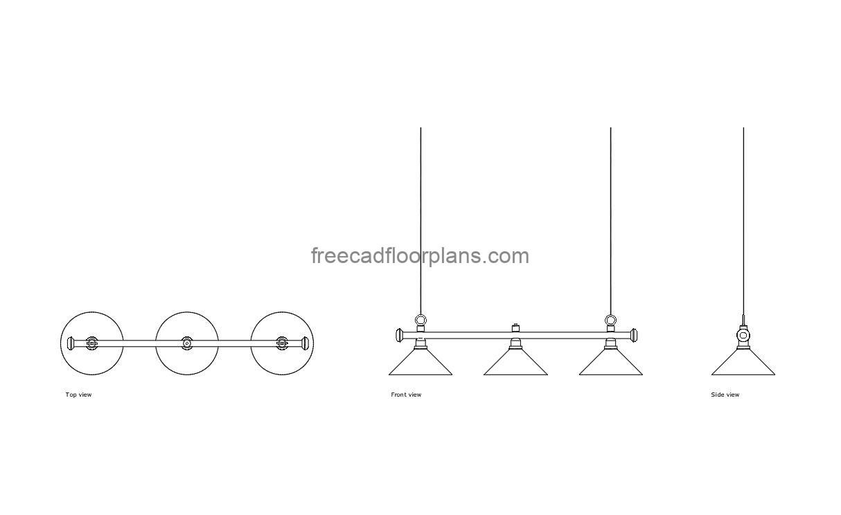 pool table light autocad drawing, plan and elevation 2d views, dwg file free for download
