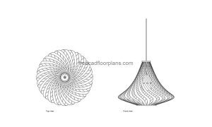 rattan lamp autocad drawing, plan and elevation 2d views, dwg file free for download