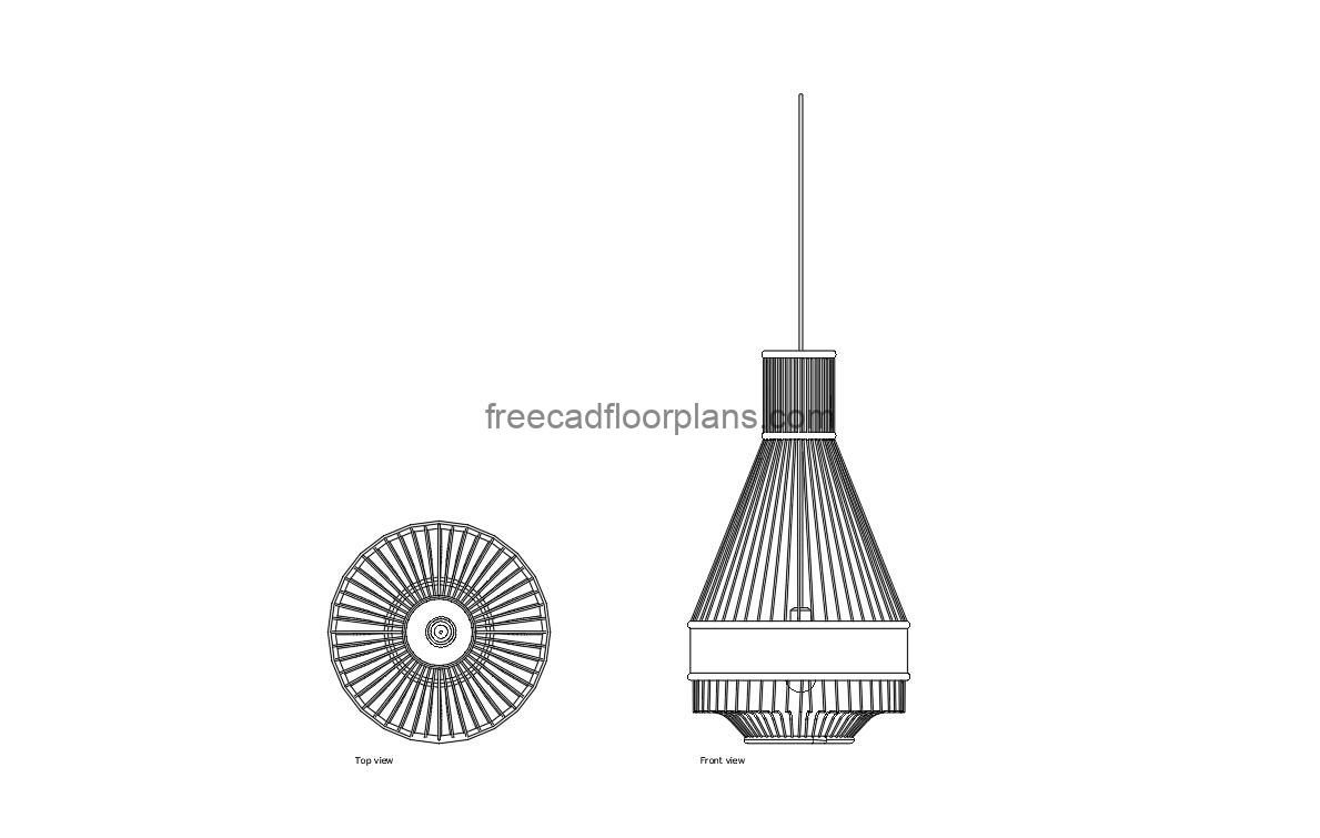 rattan pendant lamp autocad drawing, plan and elevation 2d views, dwg file free for download