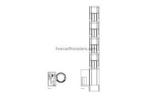 round panoramic elevator autocad drawing, plan and elevation 2d views, dwg file free for download