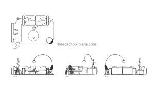 modern sofa set for living room autocad drawing, plan and elevation 2d views, dwg file free for download