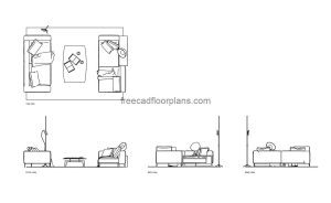 sofa set 02 autocad drawing, plan and elevation 2d views, dwg file free for download