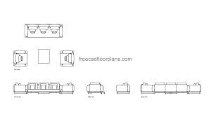 sofa set 03 autocad drawing, plan and elevation 2d views, dwg file free for download