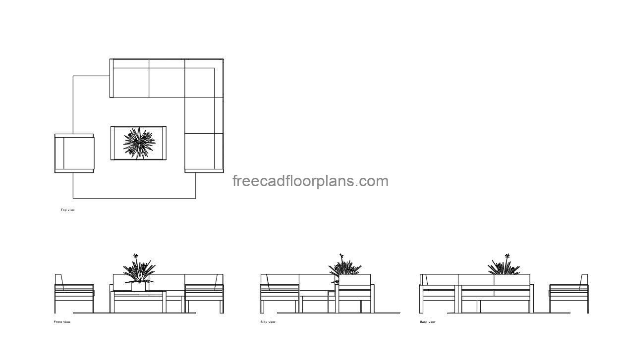 sofa set 04, autocad drawing, plan and elevation 2d views, dwg file free for download