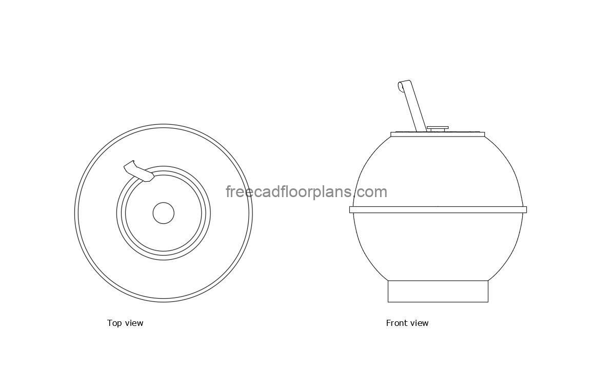 soup kettle autocad drawing, plan and elevation 2d views, dwg file free for download