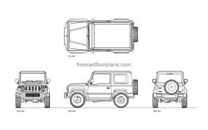 suzuki jimmy autocad drawing, plan and elevation 2d views, dwg file free for download