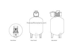 hydropneumatic tank autocad drawing, plan and elevation 2d views, dwg file free for download