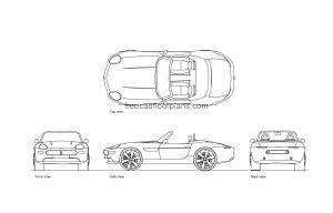bmw z8 convertible autocad drawing, plan and elevation 2d views, dwg file free for download
