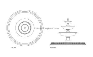 circular water fountain autocad drawing, plan and elevation 2d views, dwg file free for download