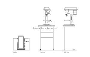 column drill bench autocad drawing, plan and elevation 2d views, dwg file free for download