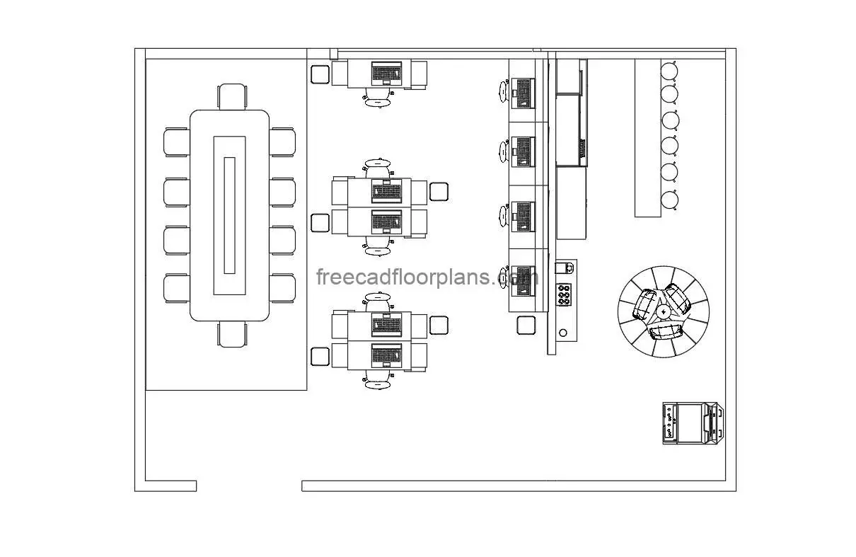 coworking space office autocad drawing, plan 2d view, dwg file free for download
