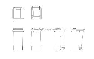 domestic wheelie bin autocad drawing ,plan and elevation 2d views, dwg file free for download