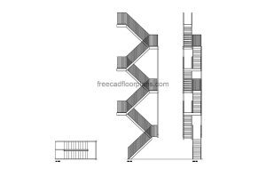 emergency stairs autocad drawing, plan and elevation 2d views, dwg file free for download